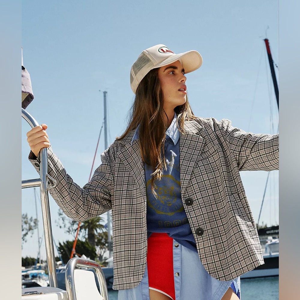 Free People We The Free Cali Plaid Blazer NWT M - Picture 3 of 4